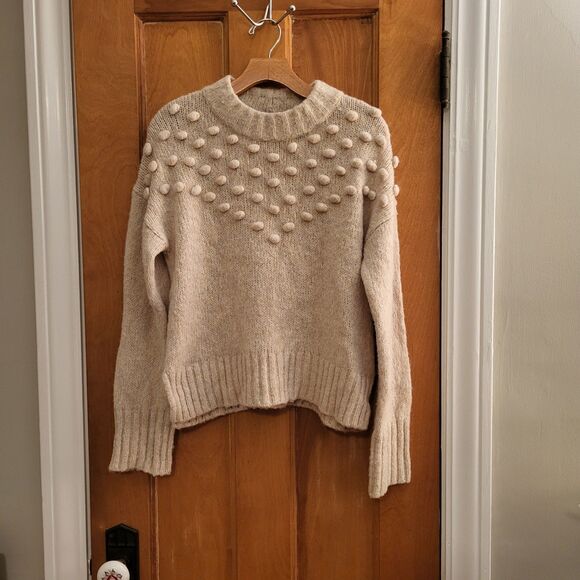 Madewell Placed Bobble Sweater, Cream Mock Neck Wool Blend Sweater, Sz S - Picture 5 of 13